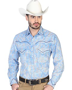 CAMISA VAQUERA ESTAMPADA Y BORDADA EL GENERAL 2019-140 COLOR AZUL REY
