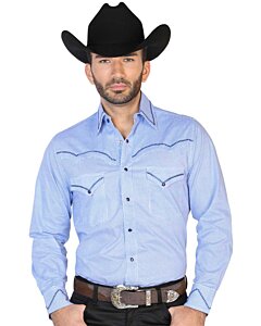 CAMISA VAQUERA ESTAMPADA Y BORDADA EL GENERAL 2019-144 COLOR AZUL REY