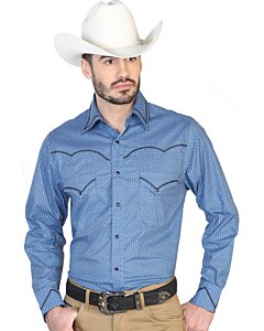 CAMISA VAQUERA ESTAMPADA Y BORDADA EL GENERAL 2019-146 COLOR AZUL MARINO