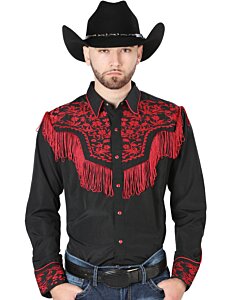 Camisa Vaquera Negra Bordado Y Barbas Rojas 126726