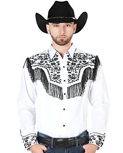 Camisa Vaquera Blanca Bordado Y Barbas Negros 44223