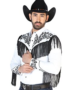 Camisa Vaquera Blanca Con Bordado Y Barbas Negras 126698