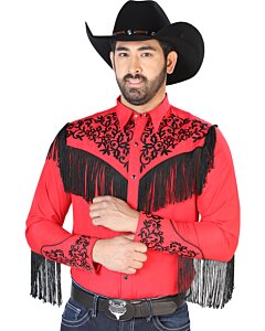 Camisa Vaquera Roja Con Bordado Y Barbas Negras 126698