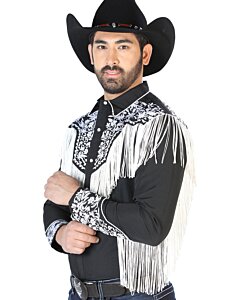 Camisa Vaquera Negra Con Bordado Y Barbas Blancas 126707