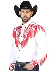 Camisa Vaquera Blanca Con Bordado Y Barbas Rojas 126708