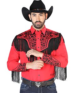 Camisa Vaquera Roja Con Barbas Y Bordado Negro 126709