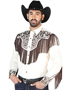 Camisa Vaquera Beige Con Barbas Y Bordado Café 126710