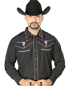 Camisa Negra Bordada Calavera Toro Bighorn Texas 126671