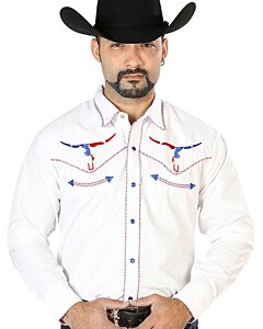 Camisa Blanca Bordada Calavera Toro Bighorn Texas 126672