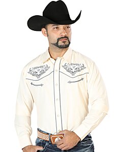 Camisa Beige Bordada Calavera De Toro Con Estrella 126679