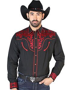 Camisa Vaquera Bordada Negra Con Rojo 126701