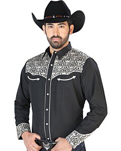Camisa Vaquera Bordada De Lujo Negra 126704