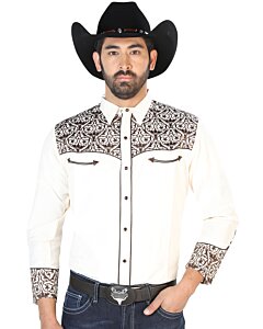 Camisa Vaquera Bordada De Lujo  Beige 126706