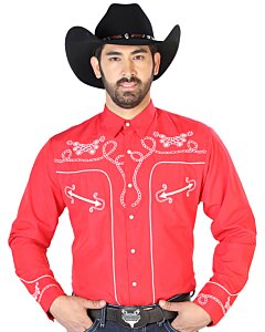 Camisa Blanca Bordada Con Diseño De Soga Y Espuelas