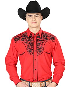 Camisa El Señor DL Cielos Bordada Rojo-Negro Vaquera 43298