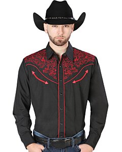 Camisa El Señor DL Cielos Negra Bordado Rojo Vaquera 44187