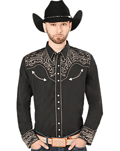 Camisa Vaquera Bordada El Señor De Los Cielos Color Negro