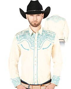 Camisa Vaquera Bordada El Señor De Los Cielos Color Beige-Acqua