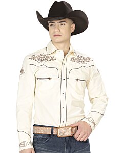 Camisa Vaquera Bordada El General 40986 Beige