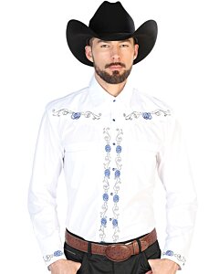 Camisa Vaquera Blanca Bordado Flores Azules