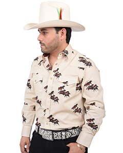 Camisa Vaquera Beige Con Estampado De Caballos WD 11-882
