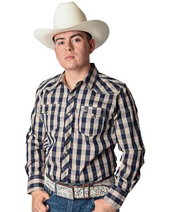 Camisa Vaquera A Cuadros Color Beige Con Azul WD 11-902