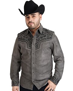 Camisa Vaquera De Gamuza Bordada Color Gris WD 11-919