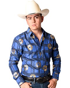 Camisa Vaquera Grecas Color Azul Y Oro WD 11-896