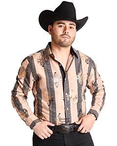 Camisa Vaquera Color Beige Con Grecas WD 11-885