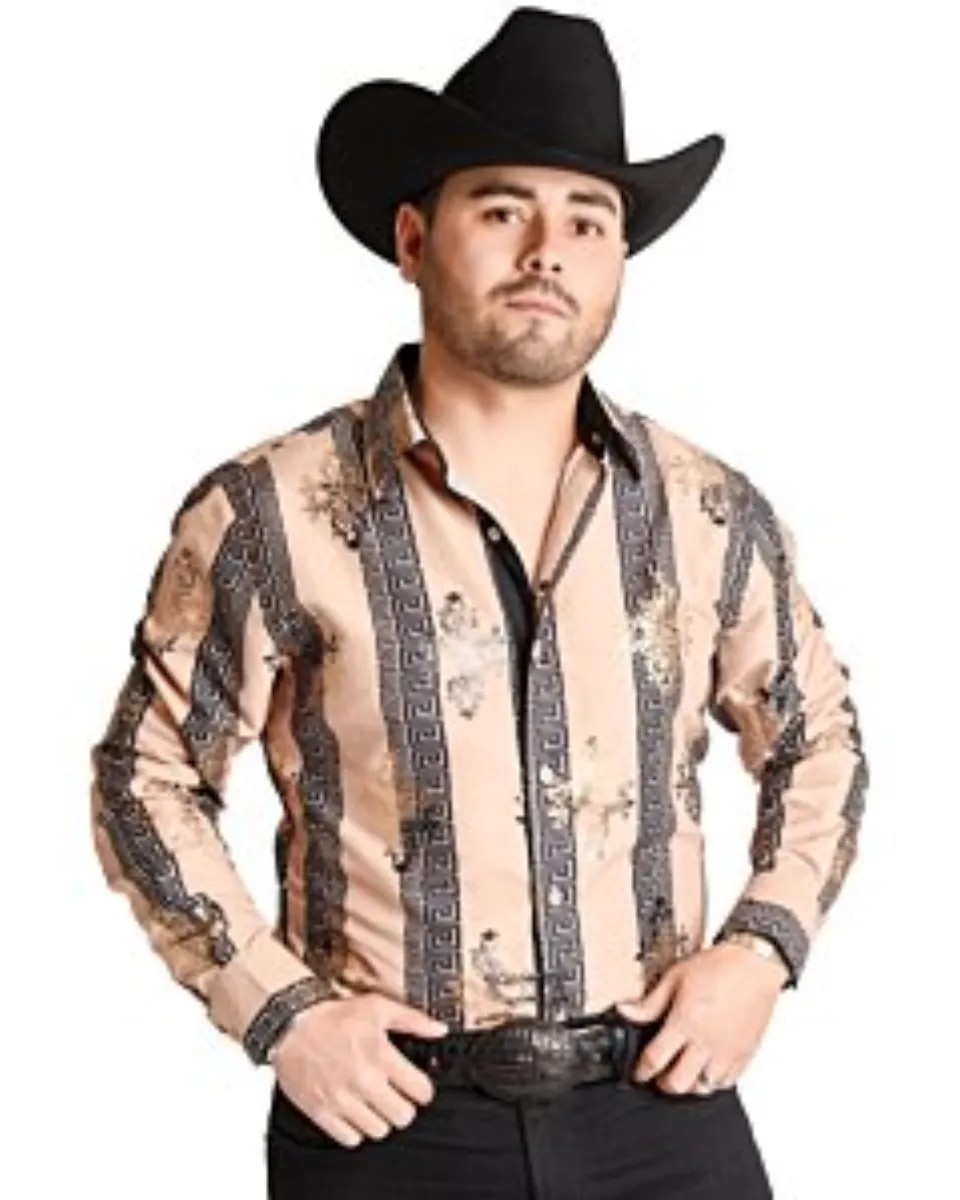 Camisa Vaquera Color Beige Con Grecas WD 11-885