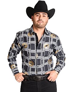 Camisa Vaquera Diseño De Grecas Color Negro-Blanco WD 11-897