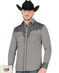 Camisa Vaquera Bordada Gris Lamasini 2208