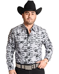 Camisa Vaquera Gris Con Estampado De Herraduras y Caballos WD 11-894