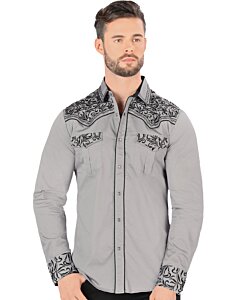 Camisa Vaquera Bordada Montero Color Gris Bordado Negro VA3541