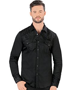 Camisa Vaquera Bordada Montero Negra VA3541