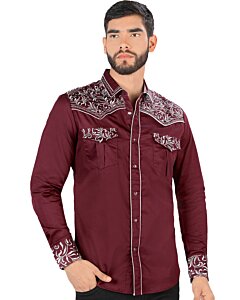 Camisa Vaquera Bordada Montero Color Vino VA3541