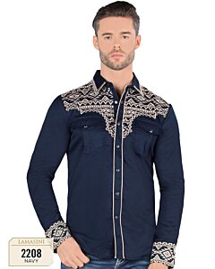 Camisa Vaquera Bordada Color Navy Lamasini 2208