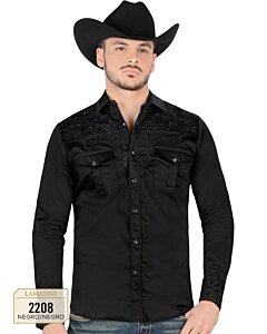 Camisa Vaquera Bordada Negra Lamasini 2208