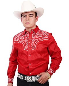 Camisa Vaquera De Gamuza Roja Bordado Blanco WD 11-925