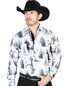 Camisa Vaquera Caballos ESDLC 43688 Gris-Negro