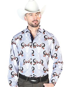 Camisa Vaquera Cuernos De Toro ESDLC 43693 Color Gris Con Negro