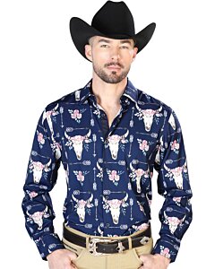 Camisa Vaquera Calavera De Toro ESDLC 43694 Color Navy Blue