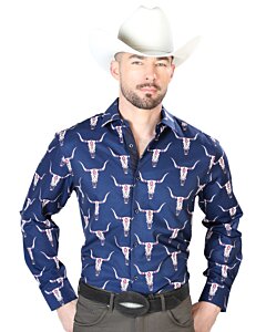 Camisa Vaquera Calavera De Toro ESDLC 43698 Color Azul