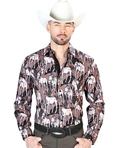 Camisa Vaquera Fina ESDLC 43699 Color Café Diseño Caballos