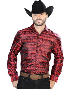 Camisa Jacquard Fina Color Rojo Con Azul Centenario 43702