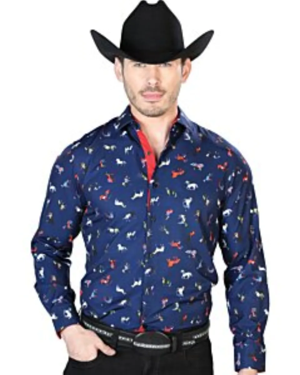 Camisa Vaquera Caballos ESDLC 43715 Color Azul
