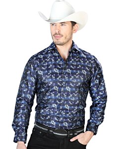 Camisa Jacquard Fina Color Azul Centenario 43747