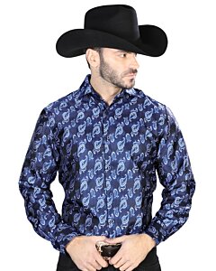 Camisa Fina Jacquard Centenario 43755 Color Azul