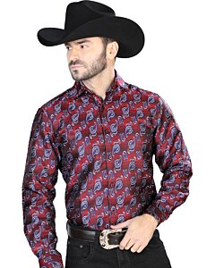 Camisa Fina Jacquard Centenario 43761 Color Rojo-Azul