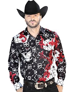 Camisa Vaquera Estampada ESDLC 44076 Color Burgundy-Blanco